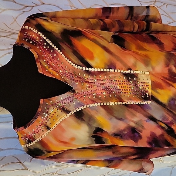 NWT NY Collection Women's Abstract Gemstone Blouse - Picture 4 of 13